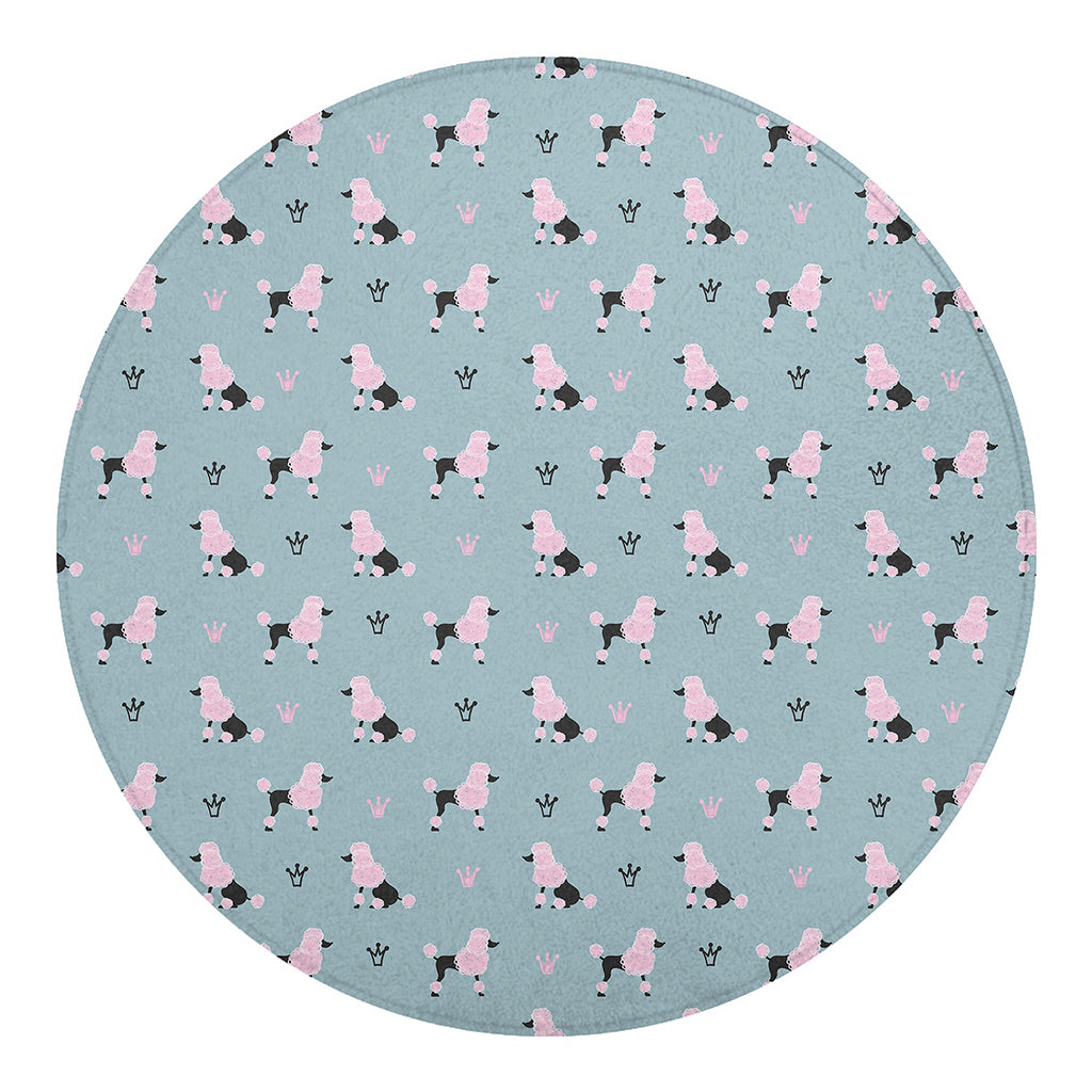 Poodle And Crown Pattern Print Round Blanket