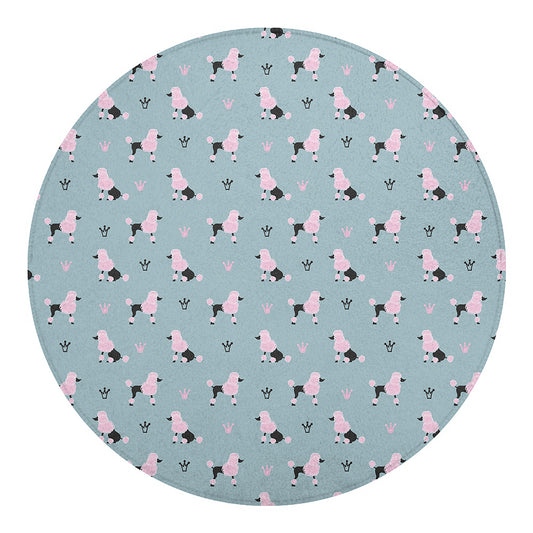 Poodle And Crown Pattern Print Round Blanket