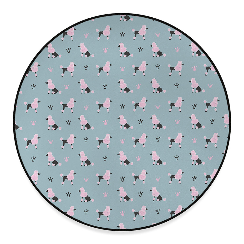 Poodle And Crown Pattern Print Round Floor Mat