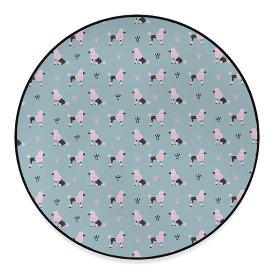 Poodle And Crown Pattern Print Round Floor Mat