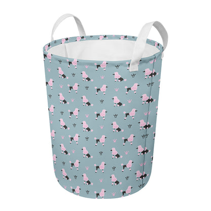 Poodle And Crown Pattern Print Round Laundry Basket