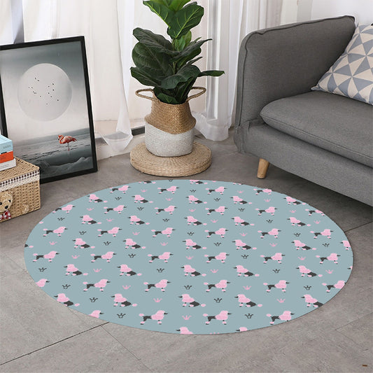 Poodle And Crown Pattern Print Round Rug