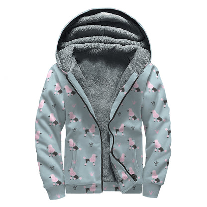 Poodle And Crown Pattern Print Sherpa Lined Zip Up Hoodie