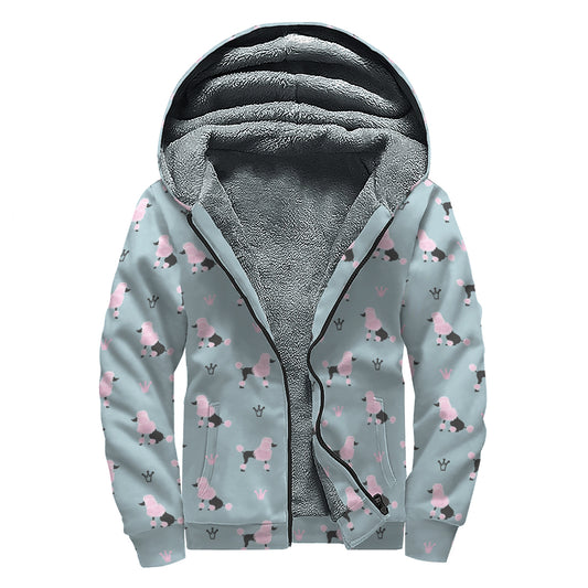 Poodle And Crown Pattern Print Sherpa Lined Zip Up Hoodie