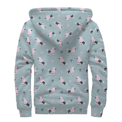 Poodle And Crown Pattern Print Sherpa Lined Zip Up Hoodie