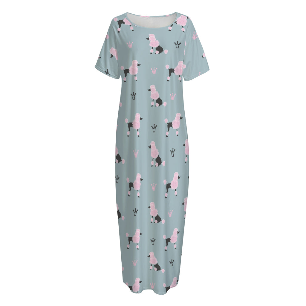 Poodle And Crown Pattern Print Short Sleeve Long Nightdress