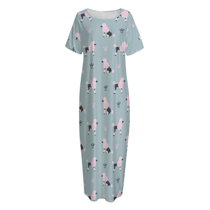 Poodle And Crown Pattern Print Short Sleeve Long Nightdress