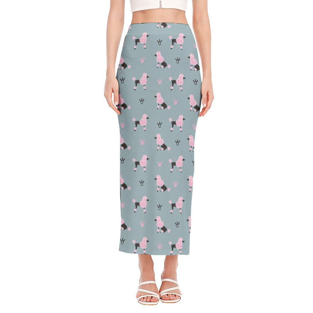 Poodle And Crown Pattern Print Side Slit Maxi Skirt