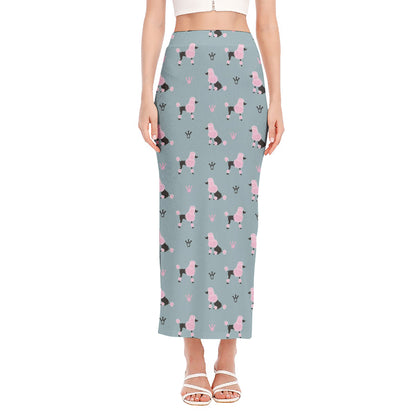 Poodle And Crown Pattern Print Side Slit Maxi Skirt