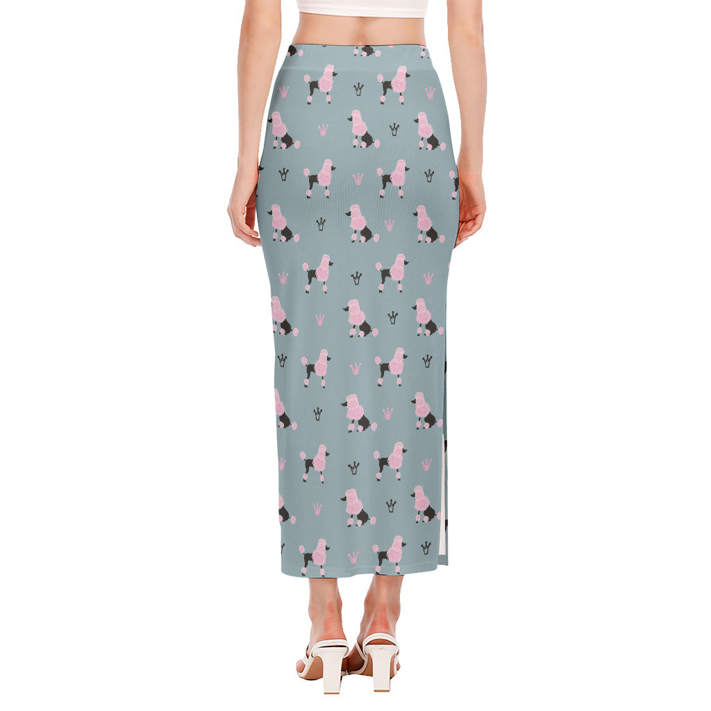 Poodle And Crown Pattern Print Side Slit Maxi Skirt