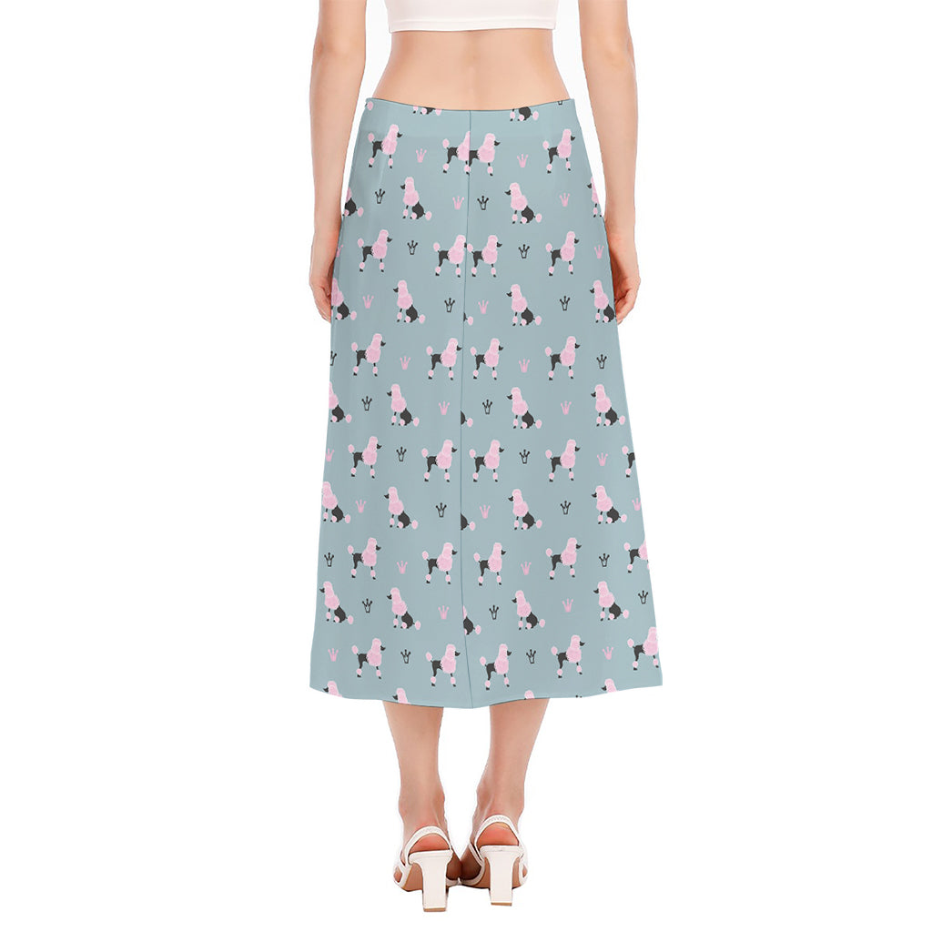 Poodle And Crown Pattern Print Side Slit Midi Skirt