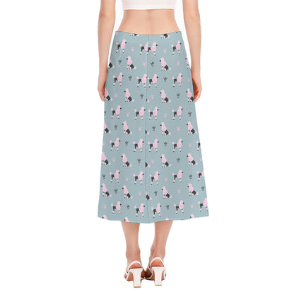 Poodle And Crown Pattern Print Side Slit Midi Skirt