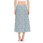 Poodle And Crown Pattern Print Side Slit Midi Skirt