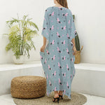 Poodle And Crown Pattern Print Silk V-Neck Kaftan Dress