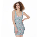 Poodle And Crown Pattern Print Sleeveless Bodycon Dress