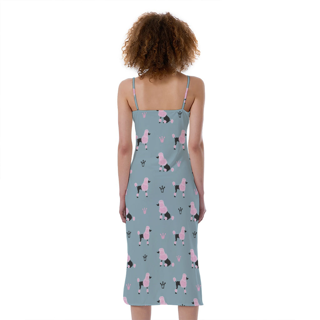 Poodle And Crown Pattern Print Slim Fit Midi Cami Dress