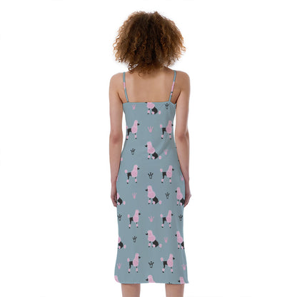 Poodle And Crown Pattern Print Slim Fit Midi Cami Dress