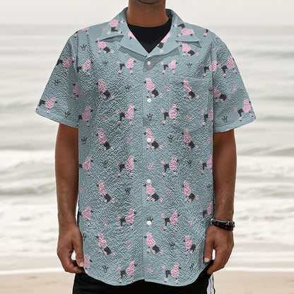 Poodle And Crown Pattern Print Textured Short Sleeve Shirt