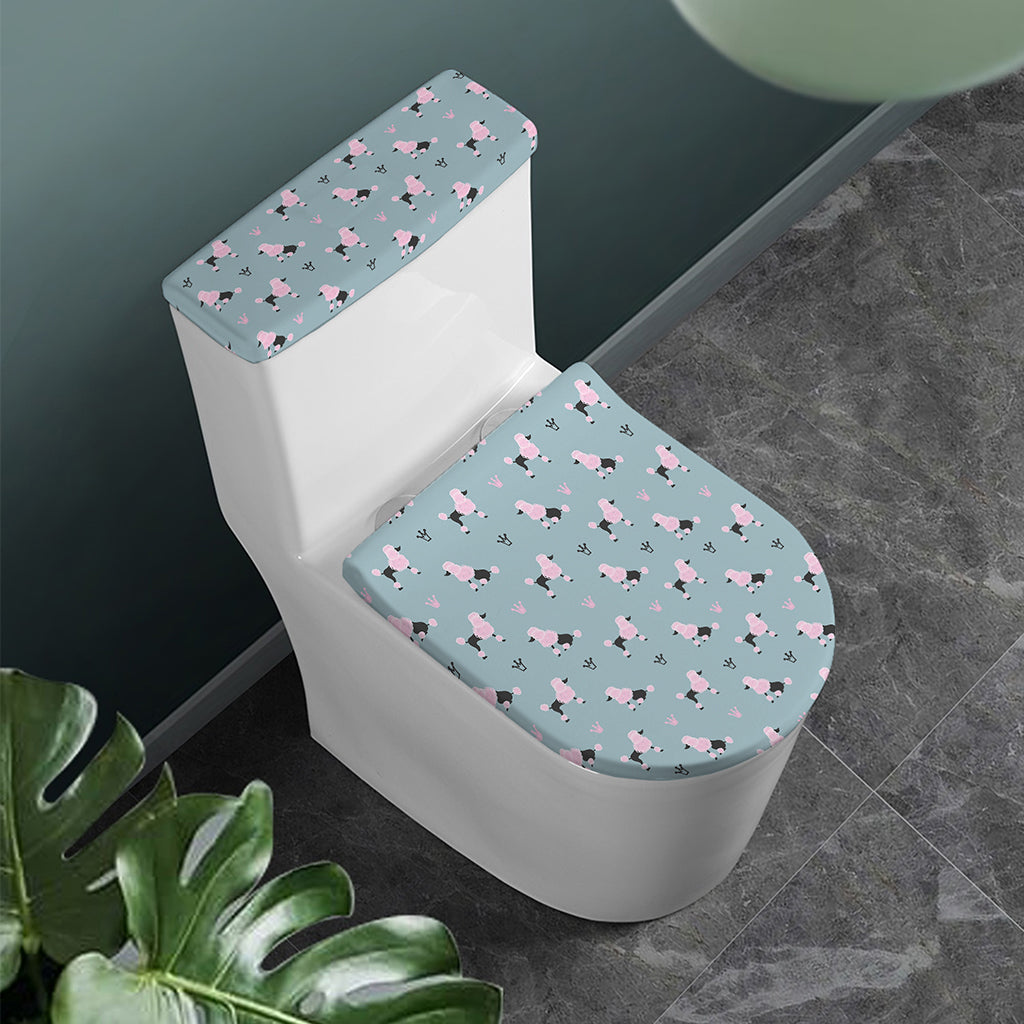 Poodle And Crown Pattern Print Toilet Lid And Tank Cover Set