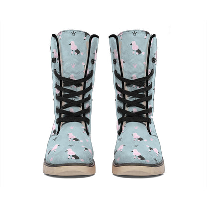 Poodle And Crown Pattern Print Winter Boots