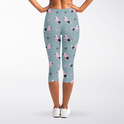 Poodle And Crown Pattern Print Women's Capri Leggings