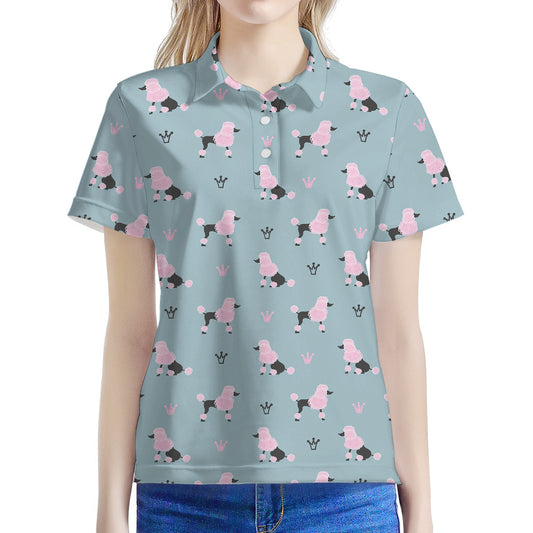 Poodle And Crown Pattern Print Women's Polo Shirt