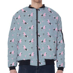 Poodle And Crown Pattern Print Zip Sleeve Bomber Jacket