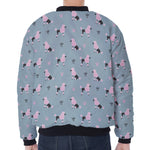 Poodle And Crown Pattern Print Zip Sleeve Bomber Jacket
