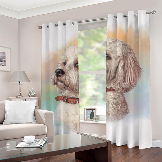 Poodle Portrait Print Grommet Curtains