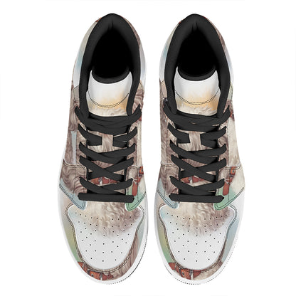 Poodle Portrait Print High Top Leather Sneakers
