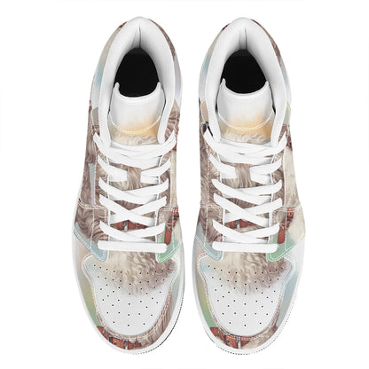 Poodle Portrait Print High Top Leather Sneakers