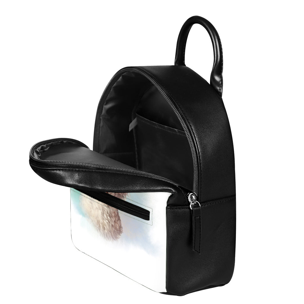 Poodle Portrait Print Leather Backpack