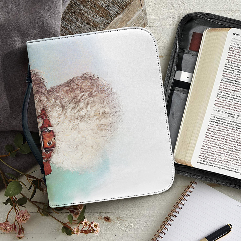 Poodle Portrait Print Leather Bible Cover