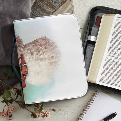 Poodle Portrait Print Leather Bible Cover