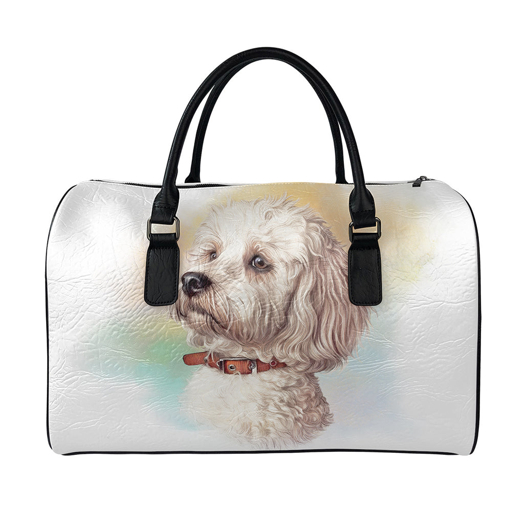 Poodle Portrait Print Leather Duffle Bag