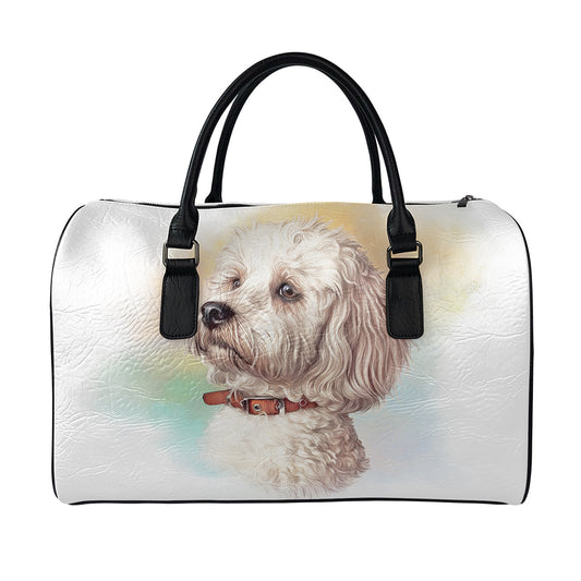 Poodle Portrait Print Leather Duffle Bag