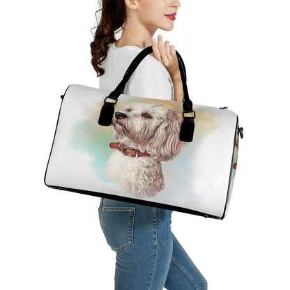 Poodle Portrait Print Leather Duffle Bag