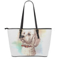 Poodle Portrait Print Leather Tote Bag With Zipper