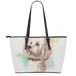 Poodle Portrait Print Leather Tote Bag
