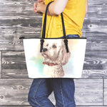 Poodle Portrait Print Leather Tote Bag