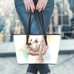Poodle Portrait Print Leather Tote Bag