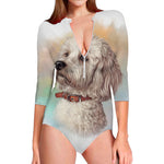 Poodle Portrait Print Long Sleeve Swimsuit
