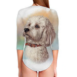 Poodle Portrait Print Long Sleeve Swimsuit