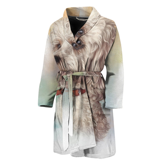 Poodle Portrait Print Men's Bathrobe
