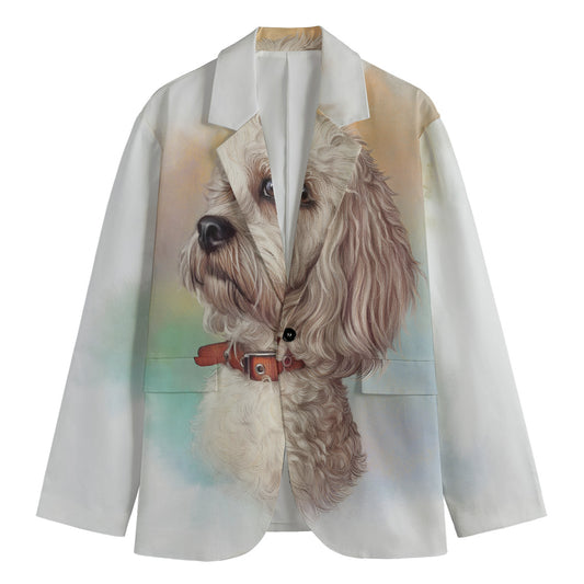 Poodle Portrait Print Men's Cotton Blazer