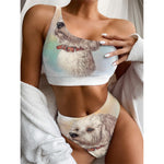 Poodle Portrait Print One Shoulder Bikini Top