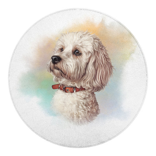 Poodle Portrait Print Round Blanket