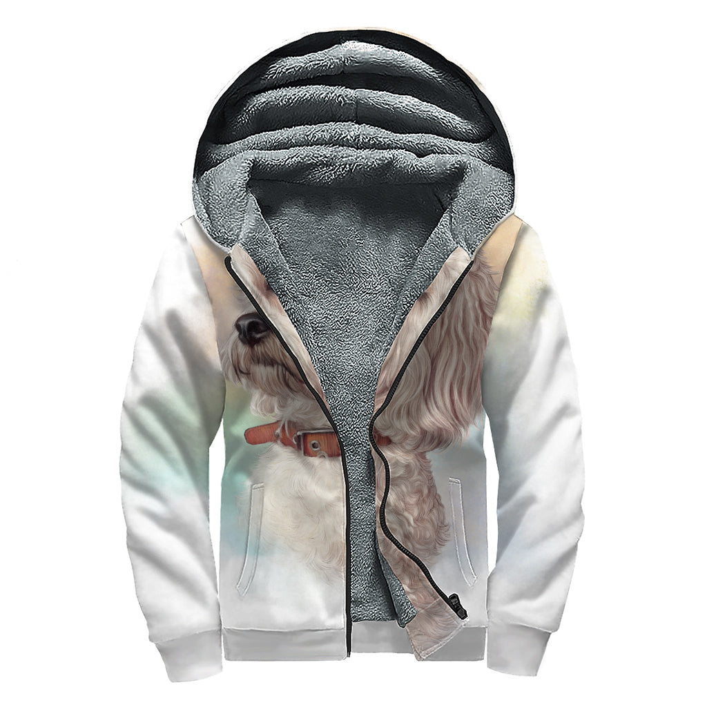 Poodle Portrait Print Sherpa Lined Zip Up Hoodie