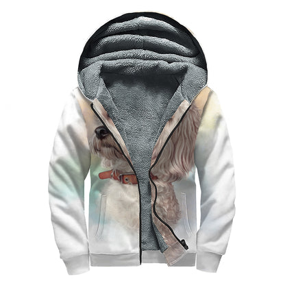 Poodle Portrait Print Sherpa Lined Zip Up Hoodie