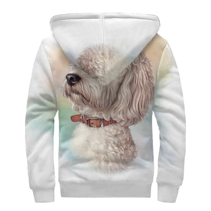 Poodle Portrait Print Sherpa Lined Zip Up Hoodie